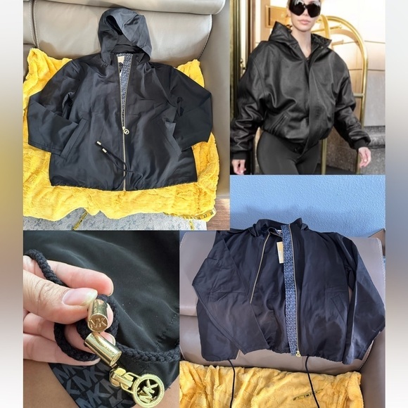 Black Michael Kors jacket🖤MK LOGO windbreaker gold zipper black zip up hoodie - Picture 14 of 14